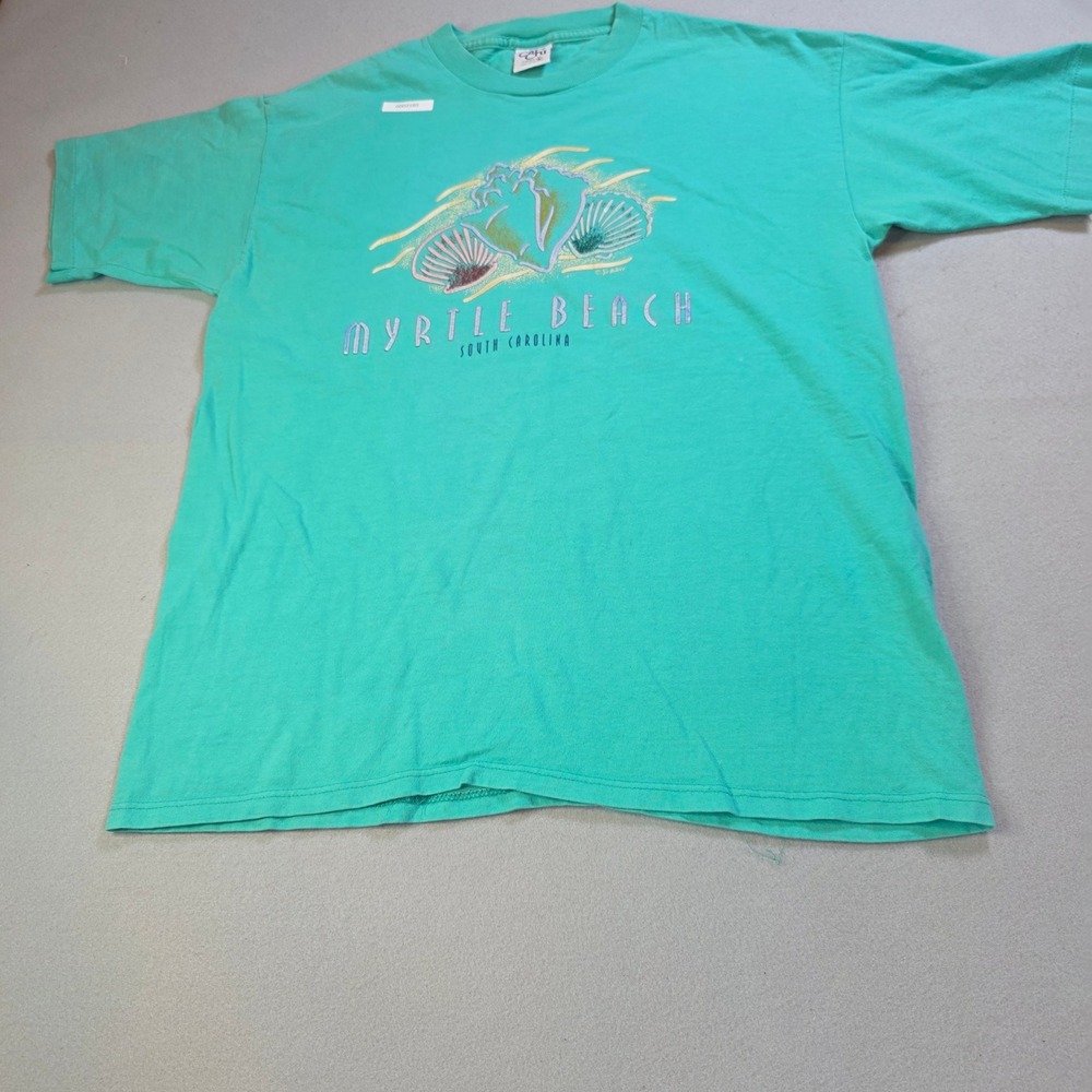 Vintage Cal Cru Myrtle Beach South Carolina Teal T-Shirt Large Shell Embroidered